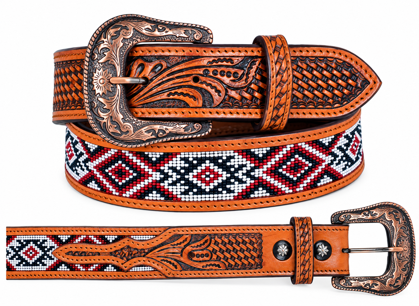 Basketweave Geometric Beaded Belt
